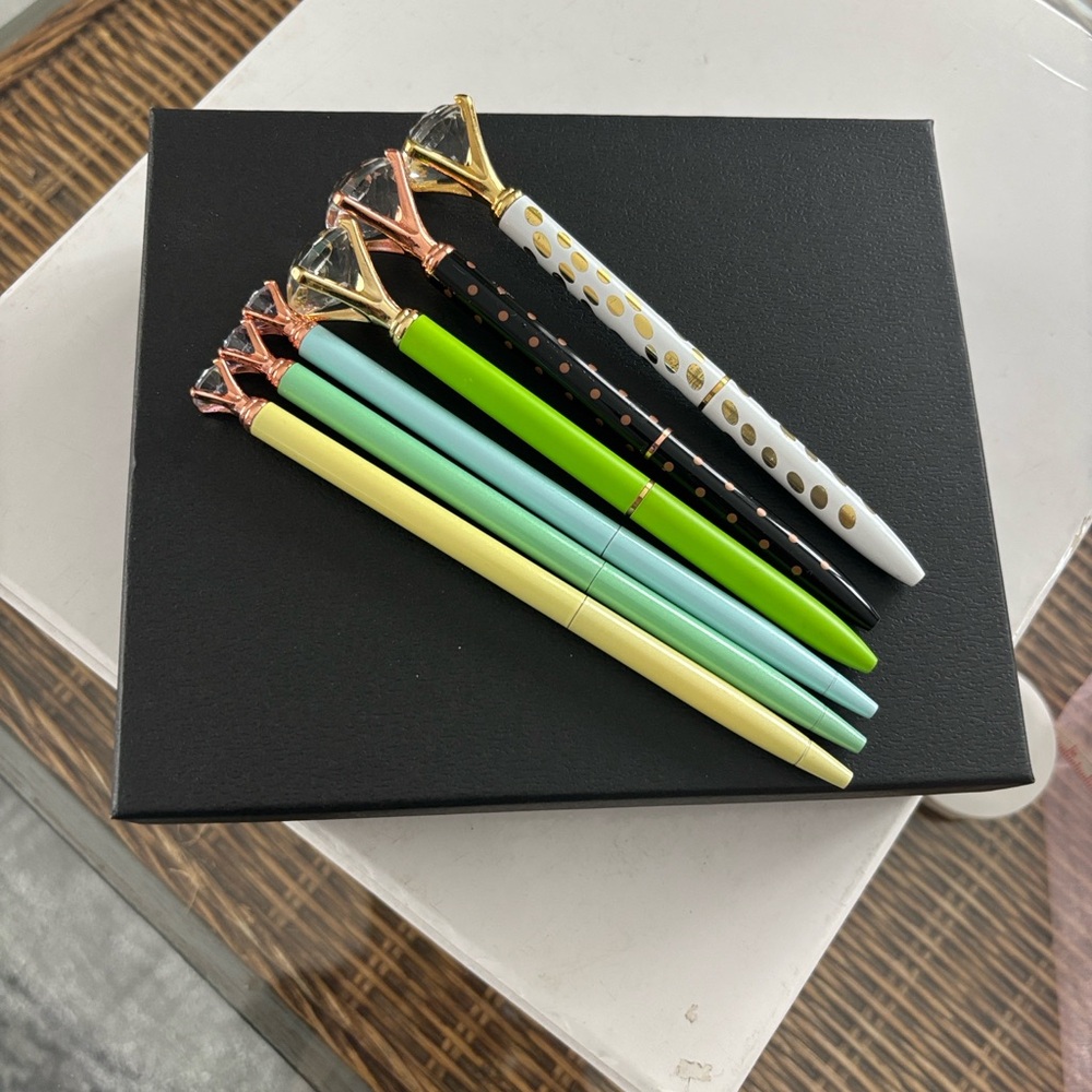 Elegant Diamond Top Pens - Set of 6